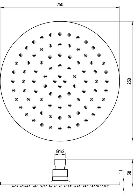 Верхний душ круглый, ø 250 mm