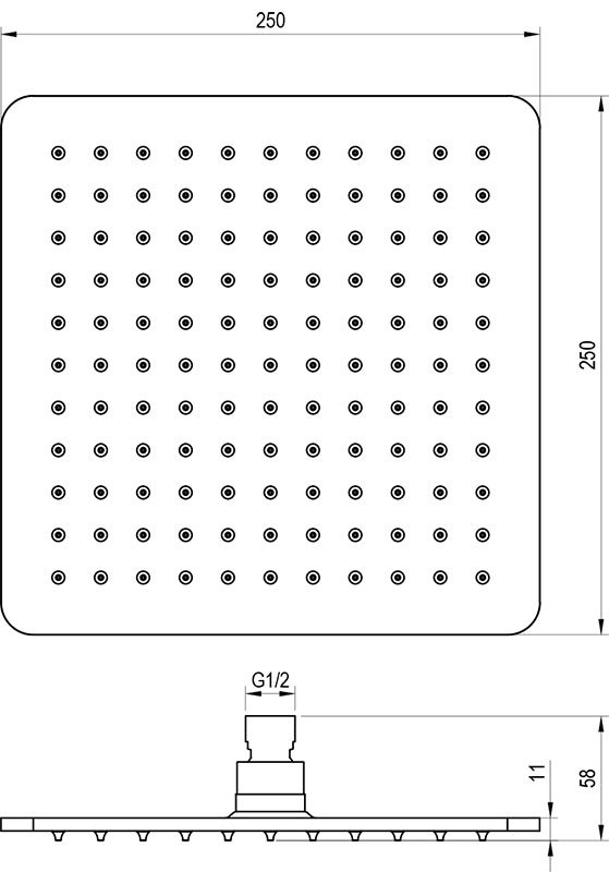 Верхний душ, квадратный, 250 мм